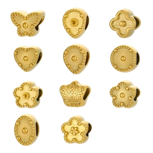 Lot de perles bijoux DIY dorées avec motifs de relief coeur papillon et trèfle vintage