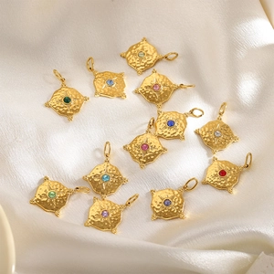 Irregular vintage stainless steel birthstone pendant with hammered gold texture