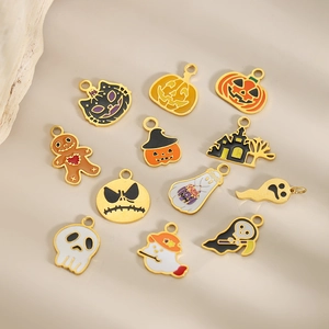 Halloween DIY Charm Pendants Stainless Steel Enamel Ghost Pumpkin Skull Witch Hat For Jewelry Making Necklaces Earrings