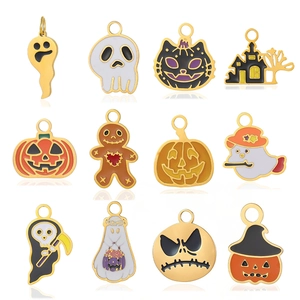 Set of 12 Halloween enamel charms with ghost pumpkin and skull designs for DIY jewelry