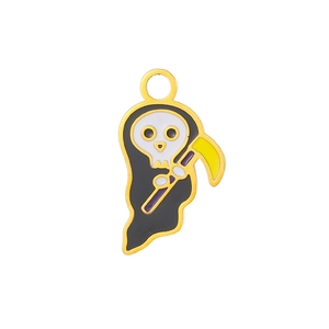 Cartoon grim reaper charm in black and white enamel for Halloween jewelry making