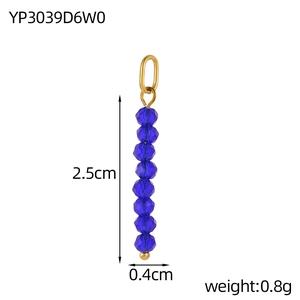 Detail of DIY pendant with eight blue faceted beads and gold ring, size 2.5cm by 0.4cm