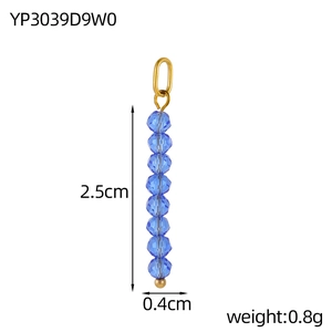 Detail of blue faceted bead pendant measuring 2.5cm with 8 beads and gold metal ring