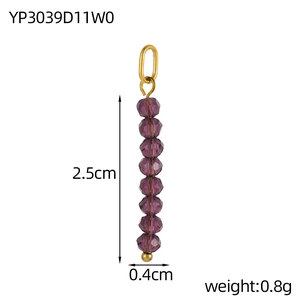 Detail of 2.5cm purple beaded pendant with dimensions and weight 0.8g info