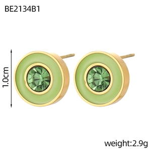 Modieuze gouden oorbellen met groen emaille en zirkoonstenen, 1cm diameter voor dames