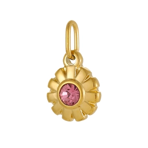Pendentif tournesol doré avec une pierre précieuse rose facettée et bélière ovale