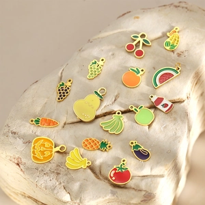 Stainless Steel Fruit Vegetable Enamel Pendants Charms Watermelon Banana Apple Carrot DIY Jewelry Making Accessories Gift
