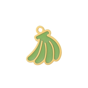 Minimalist gold-plated stainless steel banana charm with light green enamel inlay