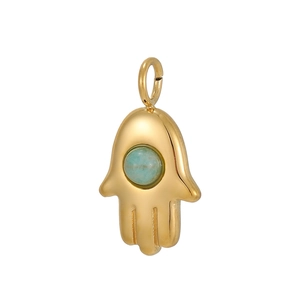 Pendentif Main de Fatma doré avec pierre verte pour la création de bijoux DIY