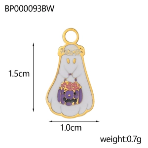 Detail of Halloween ghost alloy pendant with purple pumpkin basket and size markings