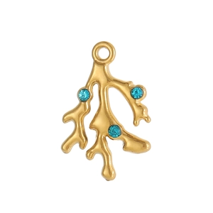 Gold-plated branch pendant with blue crystal micro-inlays and top hanging ring