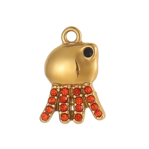 Exquisite golden octopus pendant with micro-pave orange rhinestones and black gem eyes