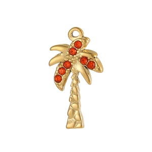 Golden palm tree pendant with sparkling orange rhinestones and a polished finish