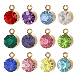 Set of 12 multi-color round birthstone pendants in gold-plated stainless steel settings