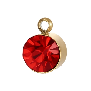Round faceted red birthstone pendant with gold setting and loop for DIY necklaces