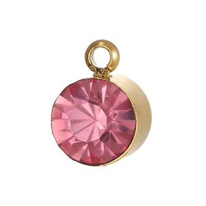 Pink zircon pendant in gold-plated stainless steel setting for DIY jewelry making