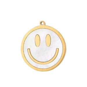 Eleganter vergoldeter runder Lächeln-Anhänger mit weißer Perlmutt-Einlage für DIY-Schmuck