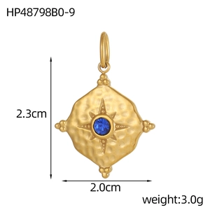 Detailed size view of a vintage oval stainless steel pendant with blue birthstone