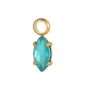 Ciondolo con pietra blu lago taglio marquise e placcatura in oro con incastonatura a griffe