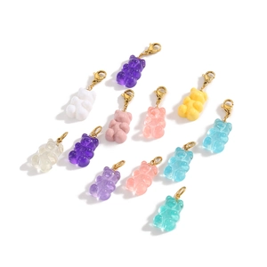 Colorful resin gummy bear pendants with gold clasps for DIY jewelry making and necklaces