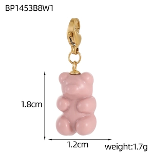 Detail view of pink gummy bear pendant with size specs and lobster clasp