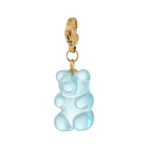 Detail of light blue gummy bear pendant with gold lobster clasp for jewelry DIY