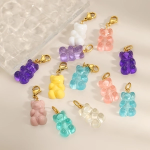 Colorful gummy bear resin pendants with gold lobster clasps for DIY jewelry making