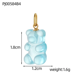 Sky blue translucent gummy bear pendant with gold clasp and 1.8cm height dimensions
