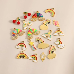 Cute enamel rainbow and star charms set in stainless steel for DIY jewelry making