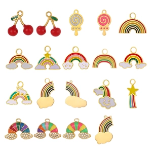 DIY stainless steel rainbow cloud and star pendants with colorful enamel and crystals