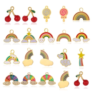 Colorful enamel rainbow and star charms in gold stainless steel for DIY jewelry