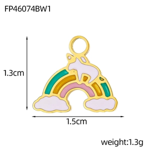 Detailed view of rainbow unicorn pendant with dimensions 1.5cm by 1.3cm in gold finish
