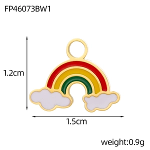 Detailed view of rainbow and cloud pendant charm showing 1.2cm height and 1.5cm width