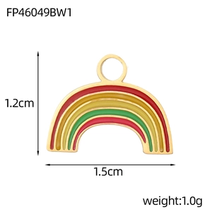 Detail showing dimensions of rainbow pendant in gold-plated stainless steel