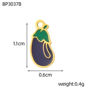 Macro shot of mini purple eggplant charm with size specs 1.1cm by 0.6cm for DIY jewelry