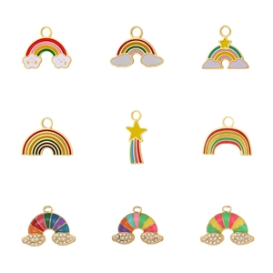 Stainless Steel Rainbow Enamel Pendant With Rhinestone Accents DIY Jewelry Making Cute Unicorn Lollipop Charms Accessories