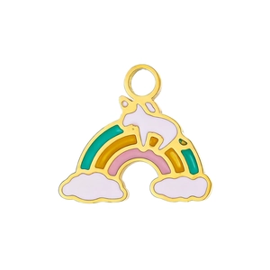 Rainbow unicorn gold stainless steel pendant with colorful enamel for DIY jewelry