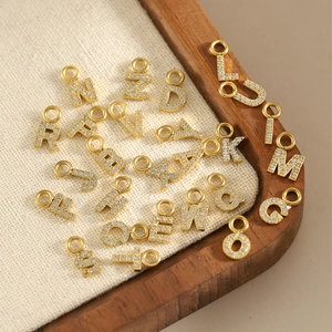 Lot de 26 pendentifs alphabet en acier doré 14K sertis de zircons pour bijoux DIY