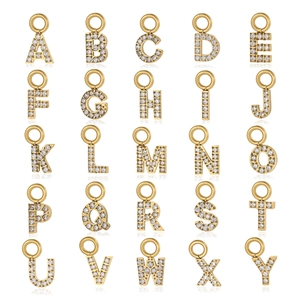Lot de 25 pendentifs lettres en acier inoxydable doré sertis de zircons brillants