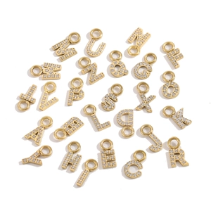 Pendentifs alphabet A-Z plaqués or 14K avec zircons pour colliers et bracelets DIY