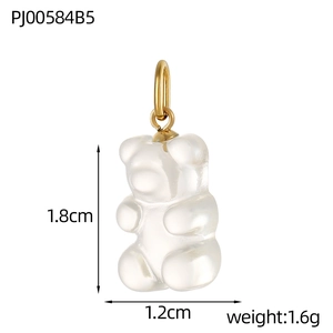 Detailed size view of translucent bear pendant showing 1.8cm height and 1.2cm width