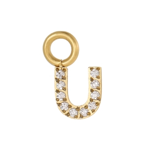 Détail du pendentif lettre U doré avec incrustation de zircone pour création de bijoux