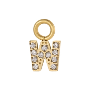 Détail du pendentif lettre W dorée orné de micro-pavé de zircons blancs brillants