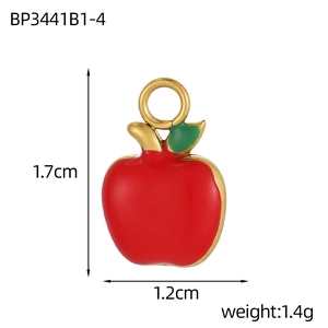 Detail view of red enamel apple charm with dimensions 1.7x1.2cm and weight 1.4g