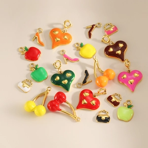 Stainless Steel Enamel Pendant DIY Jewelry Accessories Heart Apple Cherry Handbag High Heels Charms For Bracelet Necklace Women