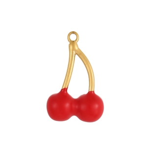Charming red cherry pendant with golden stems for DIY jewelry making and bracelets