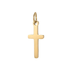 Minimalist gold stainless steel cross pendant with a polished finish and top ring