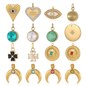 Colgante de Ojo Turco de Acero Inoxidable Barroco para Creación de Joyas DIY Corazón Luna Estrella Trébol Strass Chapado en Oro