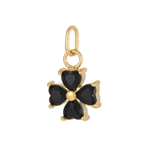 Colgante de trébol corazón dorado con piedras preciosas negras y base de acero inoxidable