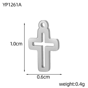 Detailed size view of silver stainless steel cross pendant measuring 1.0cm by 0.6cm